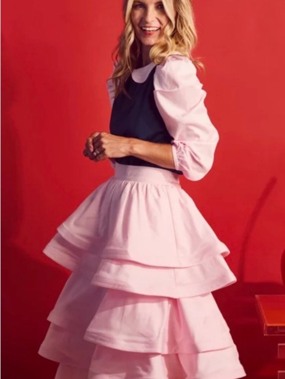BURU Teagan Tiered Pink A-Line Skirt - Women XS